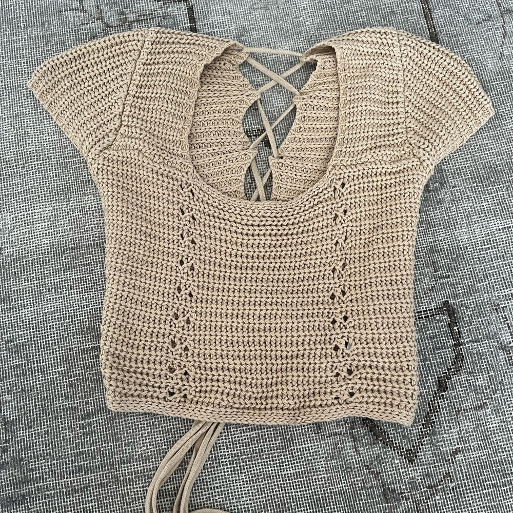 Beige Botany Bella Crochet Crop Top
